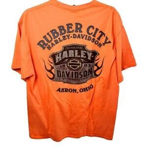 Harley Davidson Short Sleeve TShirts Akron Ohio Orange Mens Size Large